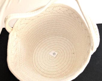 Shimmer White Winter/Easter Woven Basket With Handle, Cotton Rope