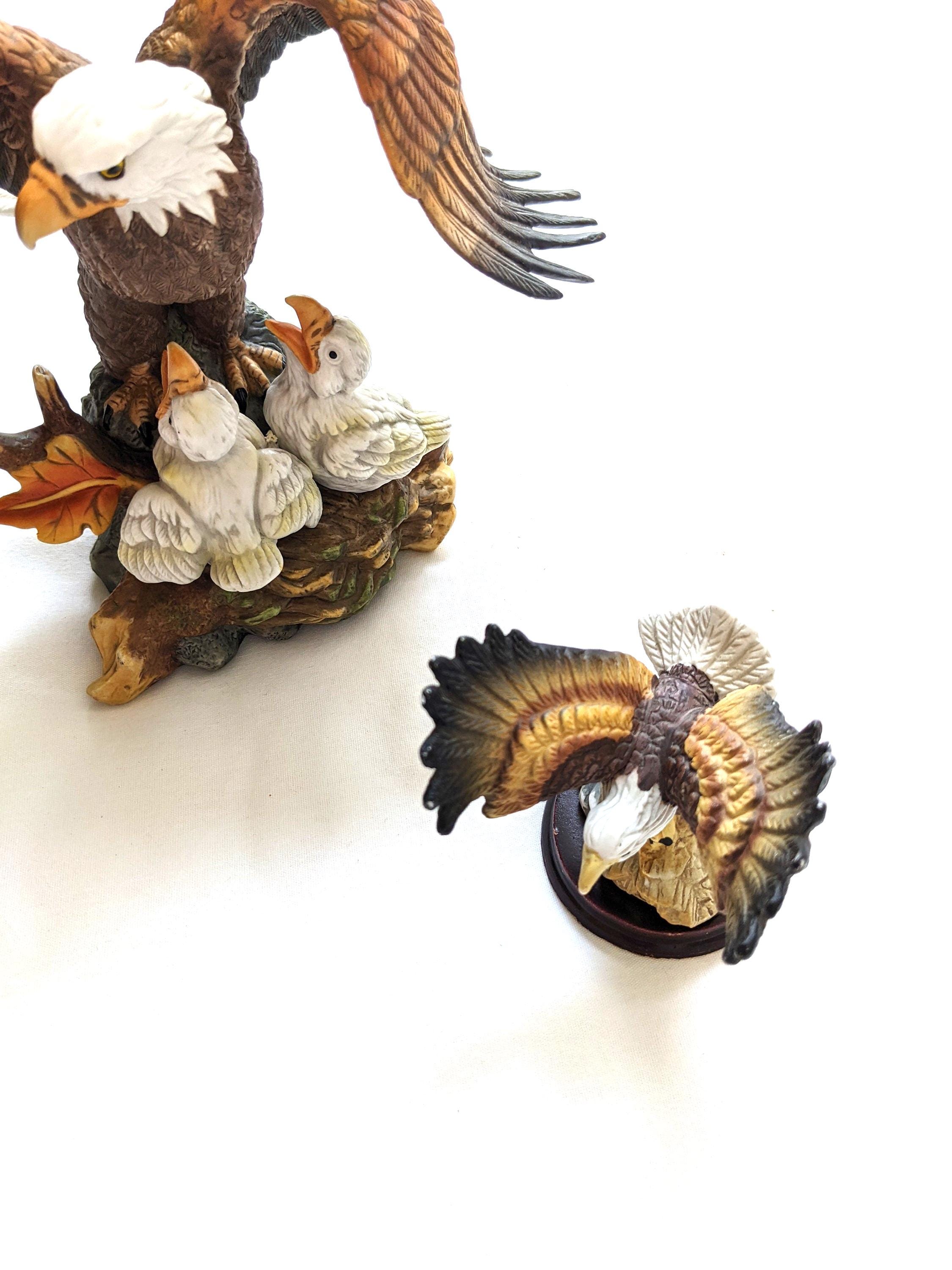 Hand-painted Porcelain Bald Eagle Figurines Mother 2babies Eagle
