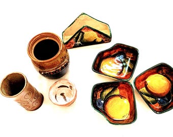 Rustic Stoneware Fall Decor Bundle: Majolica Folk Art Pottery