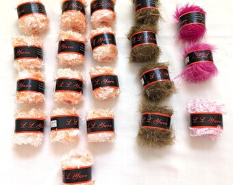 Fluffy Bulky Polyester Yarn: Light Pink, Magenta, Brown, Orange/Peach (1.75oz, 24yd Lots