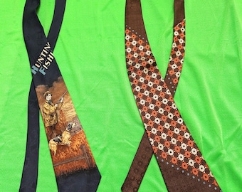 Vintage Silk Neckties Polo Ralph Lauren Sport Hunting or Pagliano Italy Mural