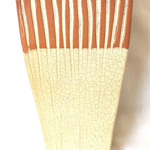 Hand Glazed Redware Vase: Portugal Art Deco Pottery, Rustic Vertical Stripes