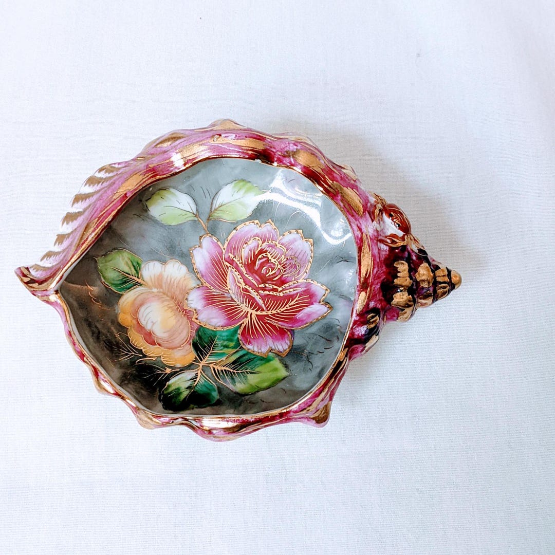 Chubu China Sea Shell Dish: Floral Roses, Gold Gilt Porcelain - Etsy