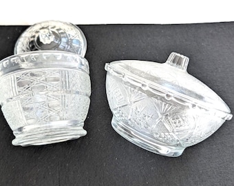 KIG Candy Dish/Bowl Lid Clear Press Glass: Daisy, Star, Pair