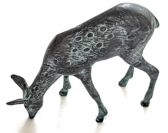 Mid-Century Copper Deer Figurine: Verdigris Patina, Folk Art Decor