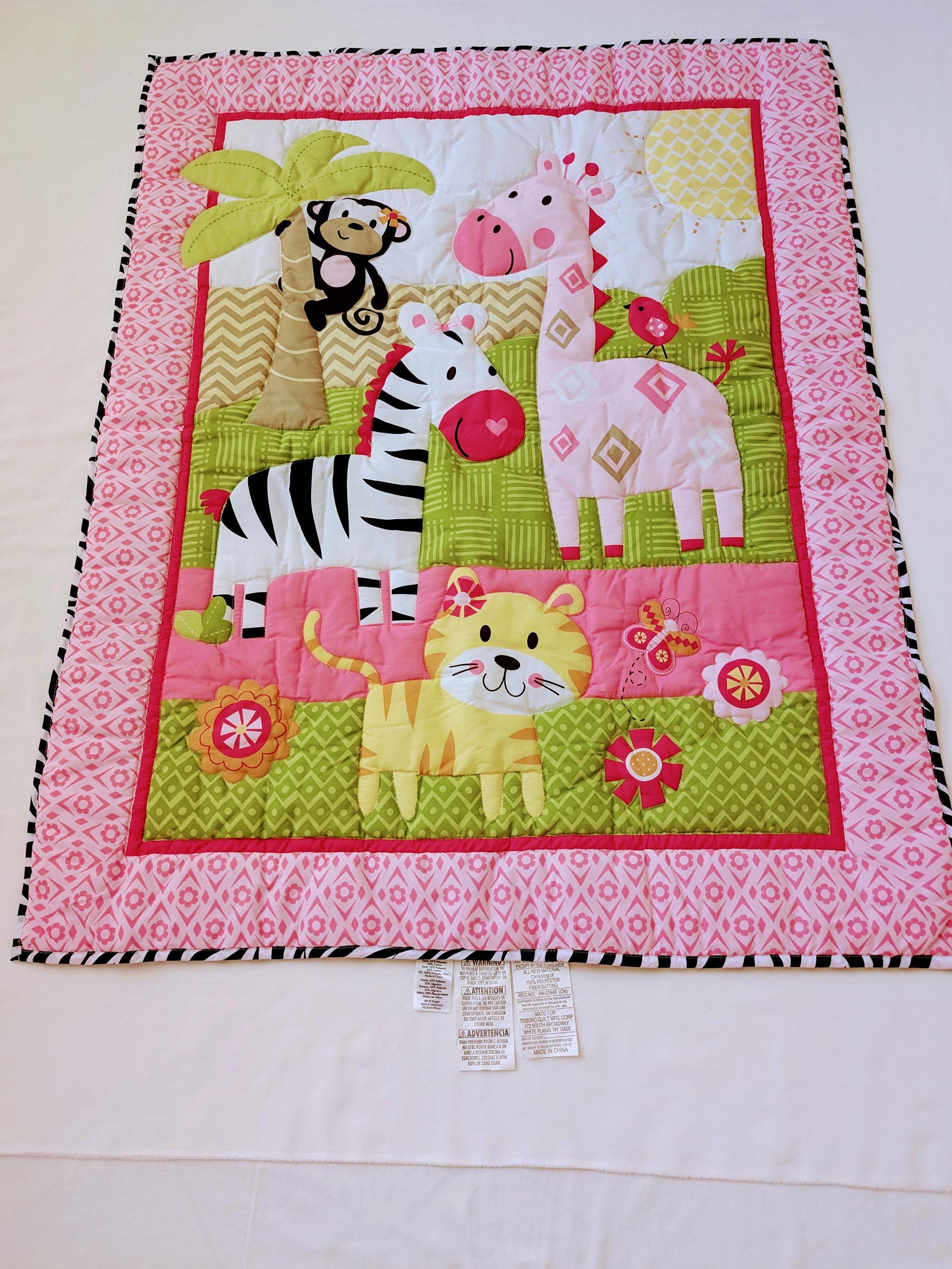Zoo Animal Quilted Blanket: Giraffe, Zebra, Monkey, Kitty - 33 X