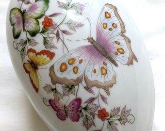 Vintage Avon Chinoiserie Porcelain Egg Trinket Box: 1974 Japan, 22k Gold Trim