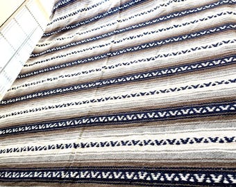 Hand Woven Reversible Cotton Saddle/Throw/Rug/Wall Blanket 56" x 80" Stripes
