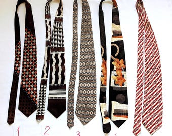 Vintage Italian Silk Necktie 5dif: Geometric, Floral, Art Deco
