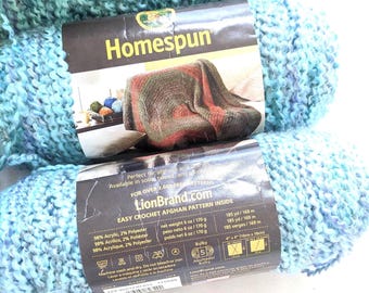 Lion Brand Homespun Yarn: Bulky Acrylic Blend, USA Made, 6oz/185yds