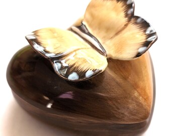Fitz and Floyd Heart Box: Bone China Butterfly Sculpture