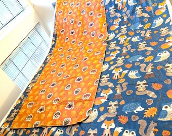 Vinyl Tablecloth Set 52 x 68 PEVA Autumn Orange Blue Forrest Creatures Owl Fox