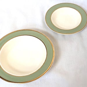 U S A Made Taylor Smith Classic Heritage Green Dinnerware Medium SALAD/Soup BOWL 7 3/4&quot;D Colors Cream Celadon Sage Seafoam Green Gold gilded