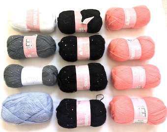 Patons Lace Sequin Yarn: 3oz 498yd - Onyx, Quartz, Coral, Crystal