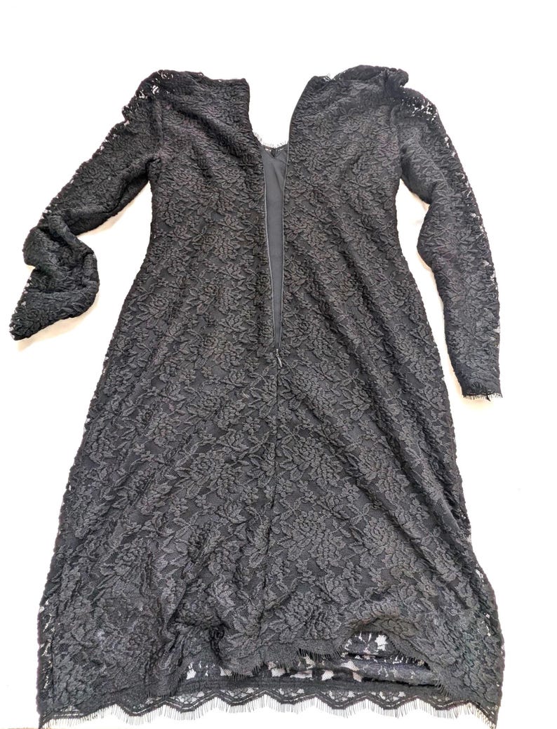 Woman Cocktail Dress Adrianna Papell Evening Floral Black Lace Long Sleeve Size 12P image 7