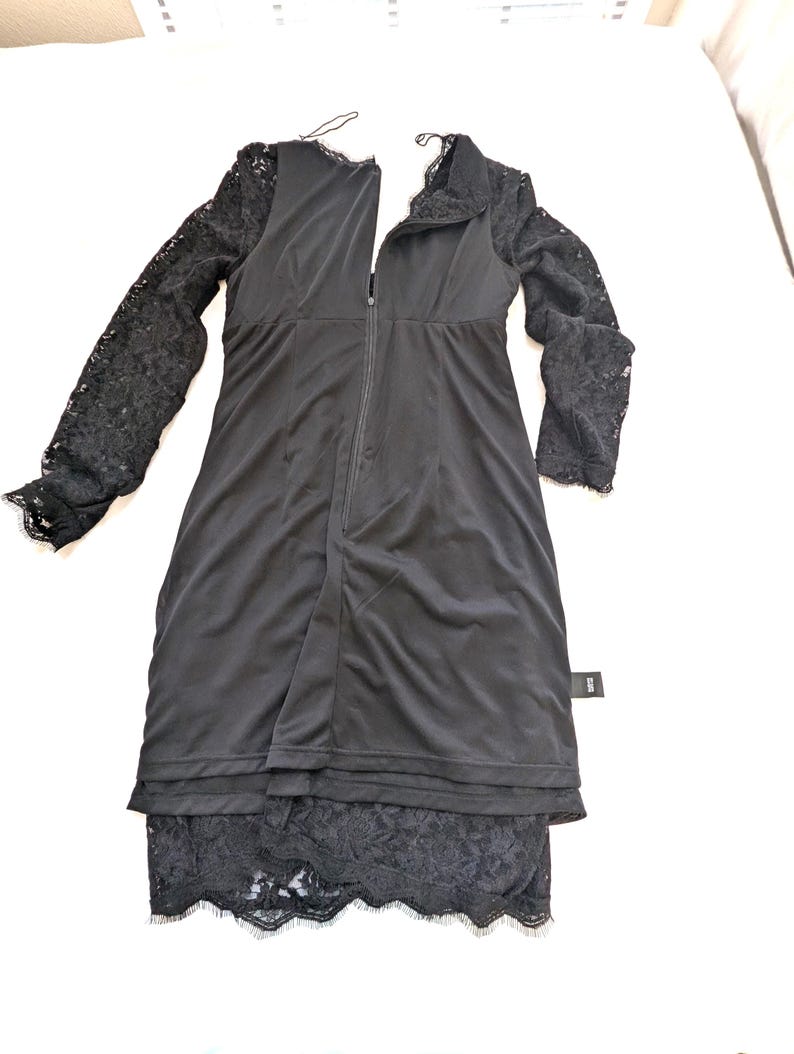 Woman Cocktail Dress Adrianna Papell Evening Floral Black Lace Long Sleeve Size 12P image 16
