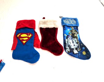 3Christmas Stocking: Superman/Star Wars/Traditional Red White Plush
