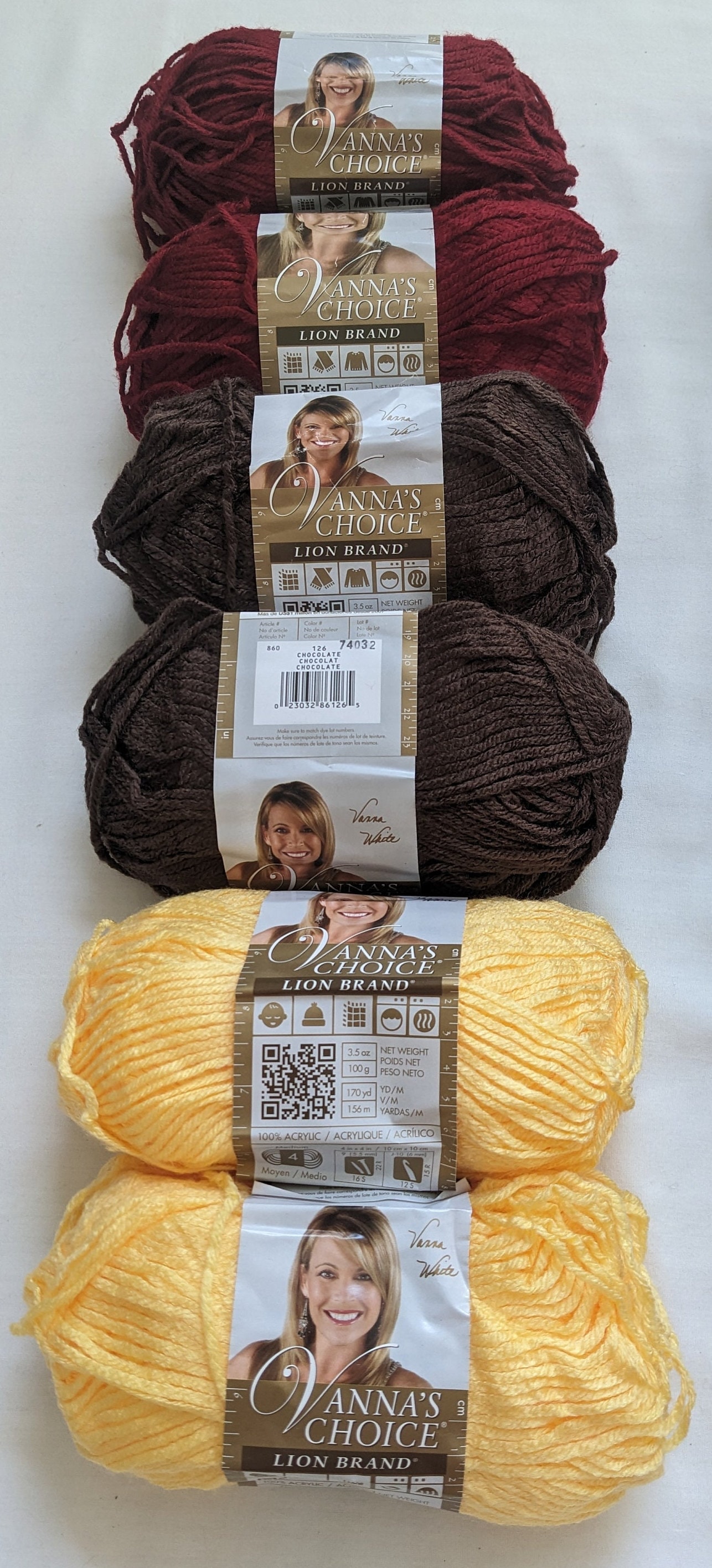 Vanna's Choice Lion Brand Yarn 4 Diff Colors 6pcs Set 2 Cranberry