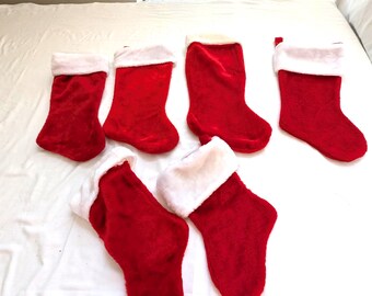 Christmas Stocking Traditional Red White Lot of 6 Different Size