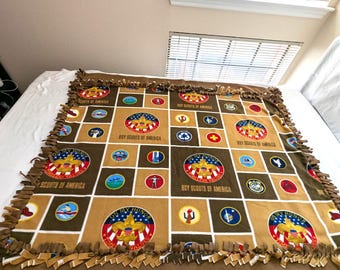 Handmade Boy Scouts of America Fleece Tie Throw with Merit Badge Designs 60" x 48"