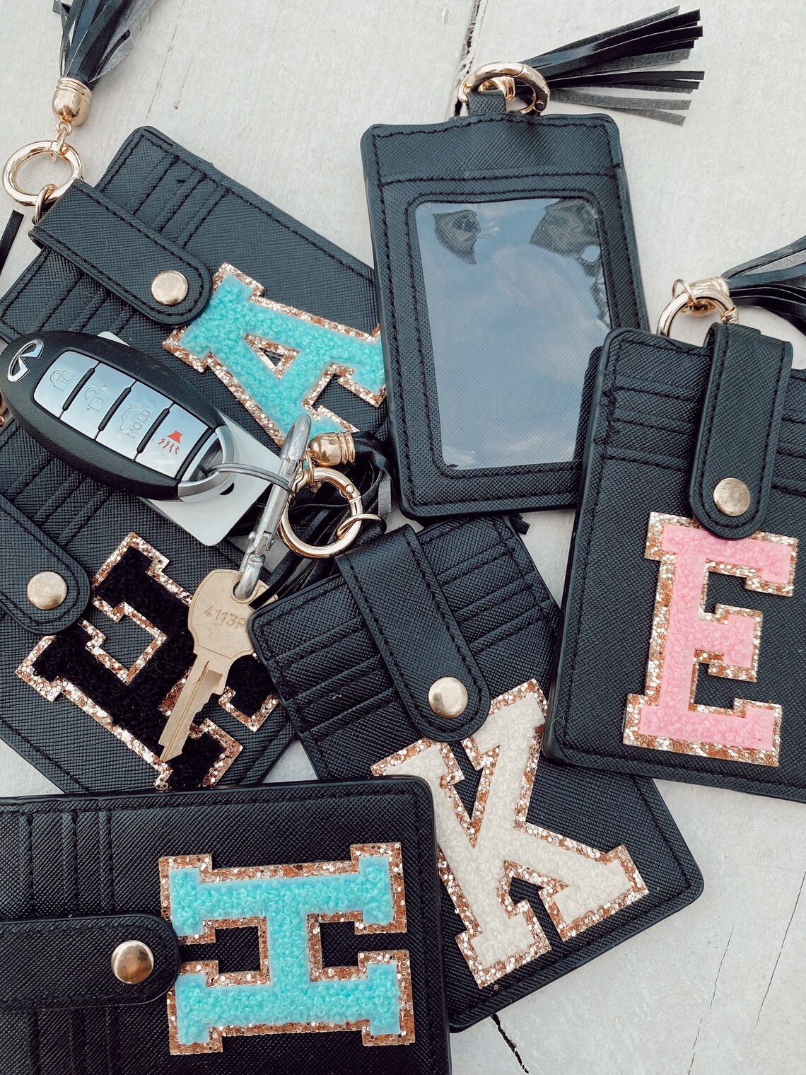 Customized Black Keychain with Varsity Glitter Patch Etsy