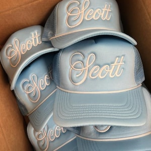 Custom Last Name Embroidered Trucker Hat - Wedding Reception, Dance Floor Hat, Bulk - 50+