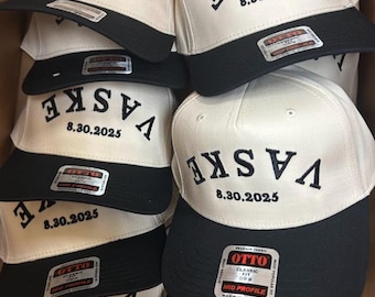 Custom Upside Down Last Name Embroidered Vintage Hat - Wedding Reception, Dance Floor Hat, Favors