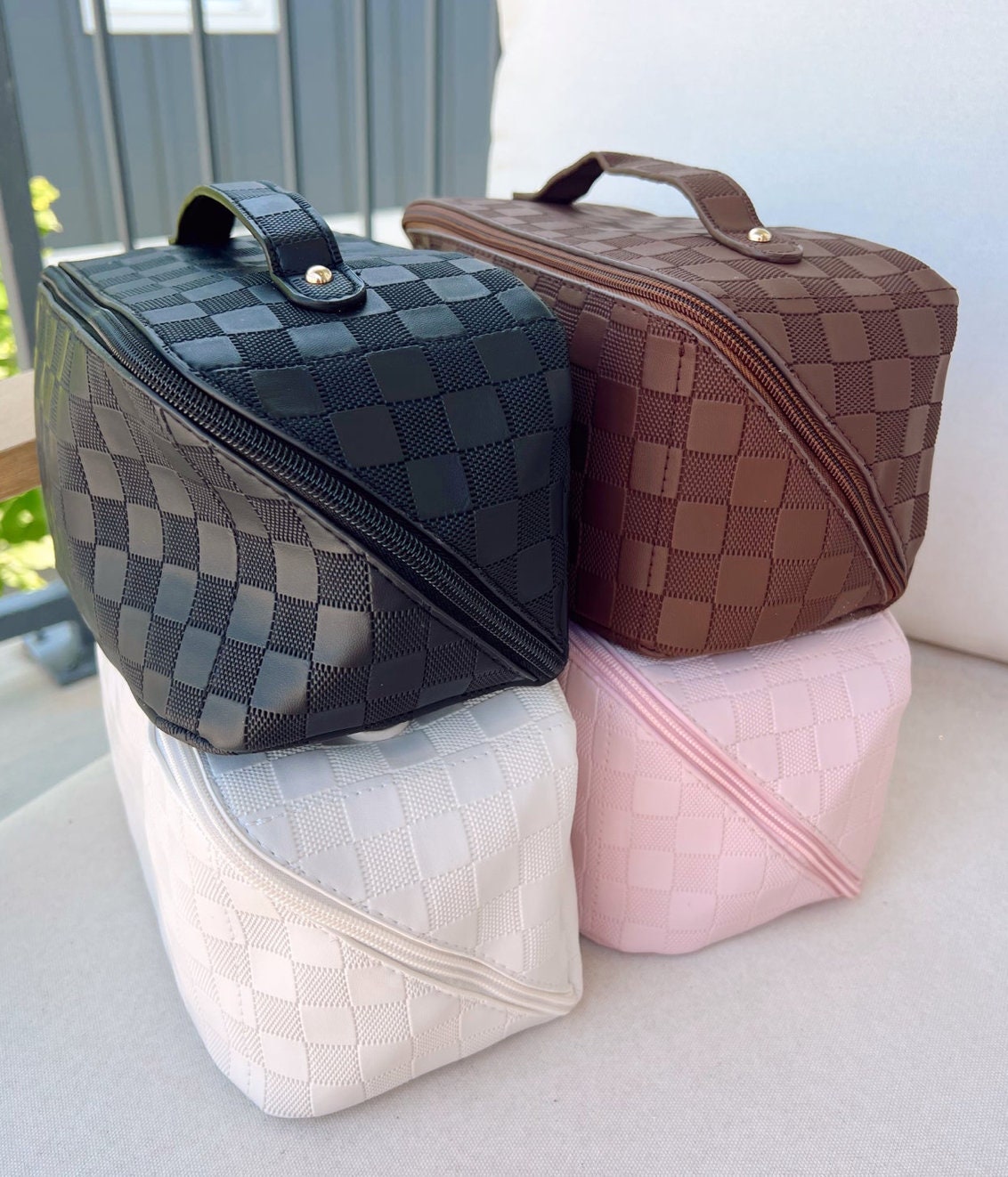 Large Women Cosmetic Bag Set Plaid Toiletries Makeup Bag Female Travel  Storage Bag PU Leather Portable Waterproof Organizer - AliExpress