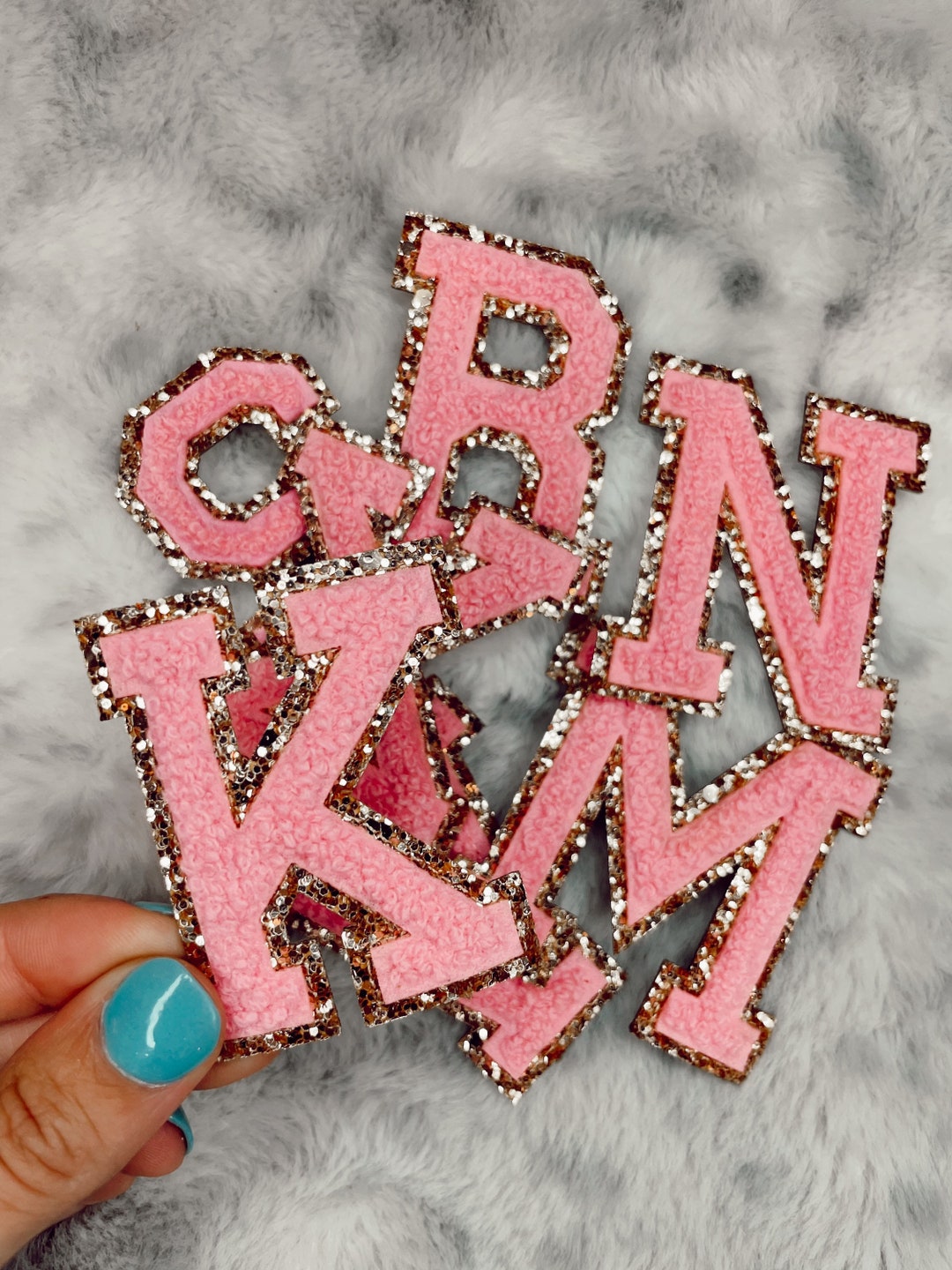 PINK Glitter Letters Varsity Letter Patches - Etsy