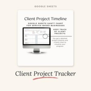 Hoja de cálculo de seguimiento de proyectos de clientes con diagrama de Gantt y cronograma, disponible en Hojas de cálculo de Google
