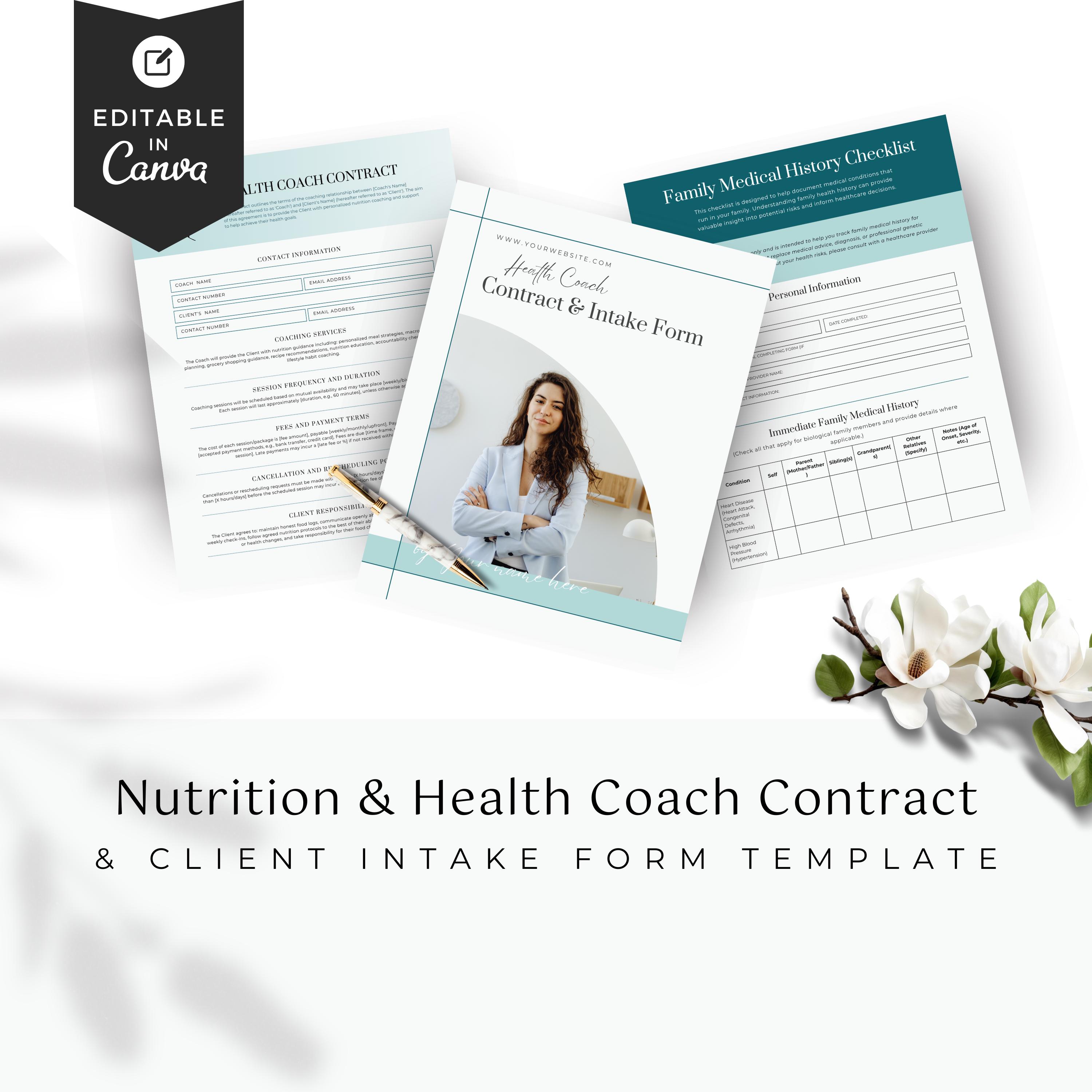 Recovery Coach Intake Checklist.pdf Health Coach Contract With Intake Form & Medical History Checklist ...