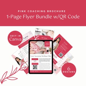 Pink Coaching Flyer Bundle: Editable Canva Templates with QR Code