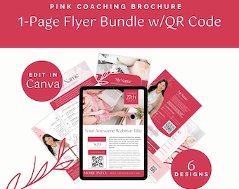 Paquete de folletos de coaching rosa: plantillas editables de Canva con código QR