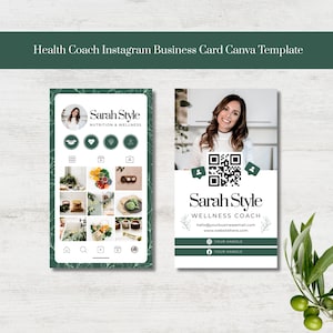 Modèle de carte de visite Instagram coach santé - design canva modifiable - code QR - carte de visite bien-être et nutrition - influenceur fitness