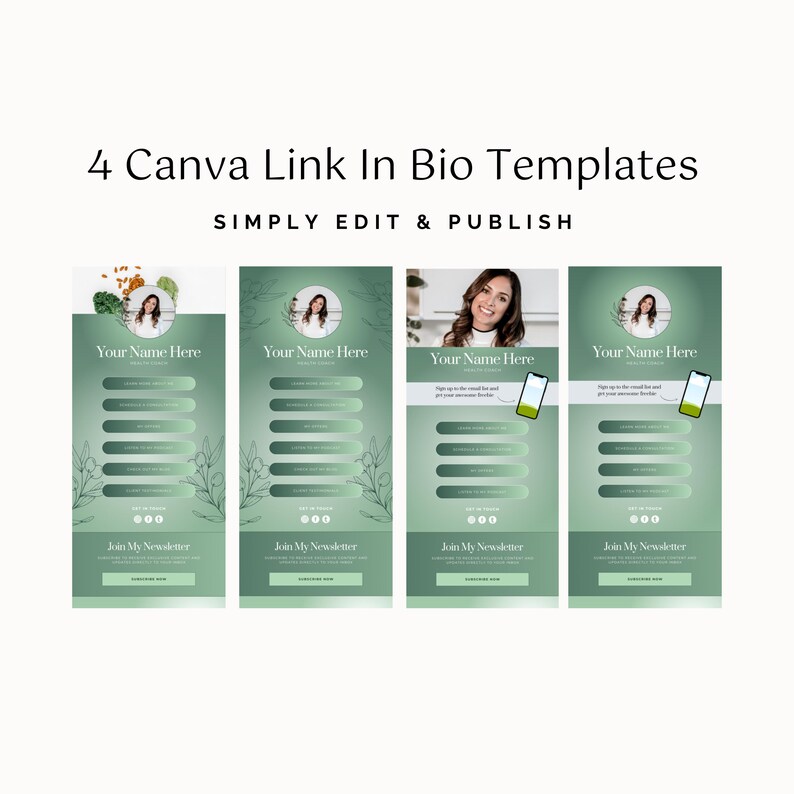 Canva Link in Bio Template Bundle: Health & Wellness Coaches (4 ...