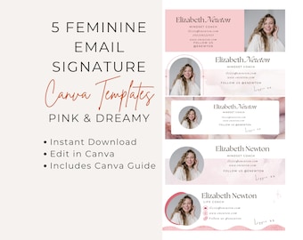 Pink Feminine Email Signature Templates: Canva Newsletter Branding ...