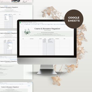 Course and resource organizer in Google Sheets shown on a desktop screen