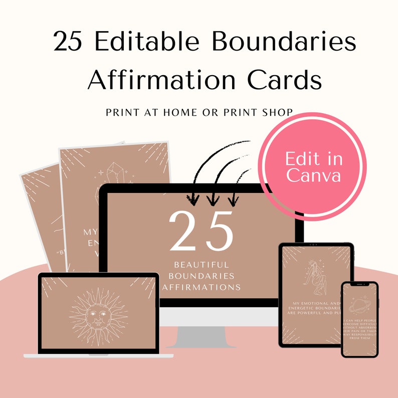 Editable Affirmation Cards Canva for Beautiful Boundaries // Etsy
