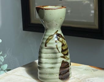 Vintage Green Japanese Sake Carafe with Bamboo Design
