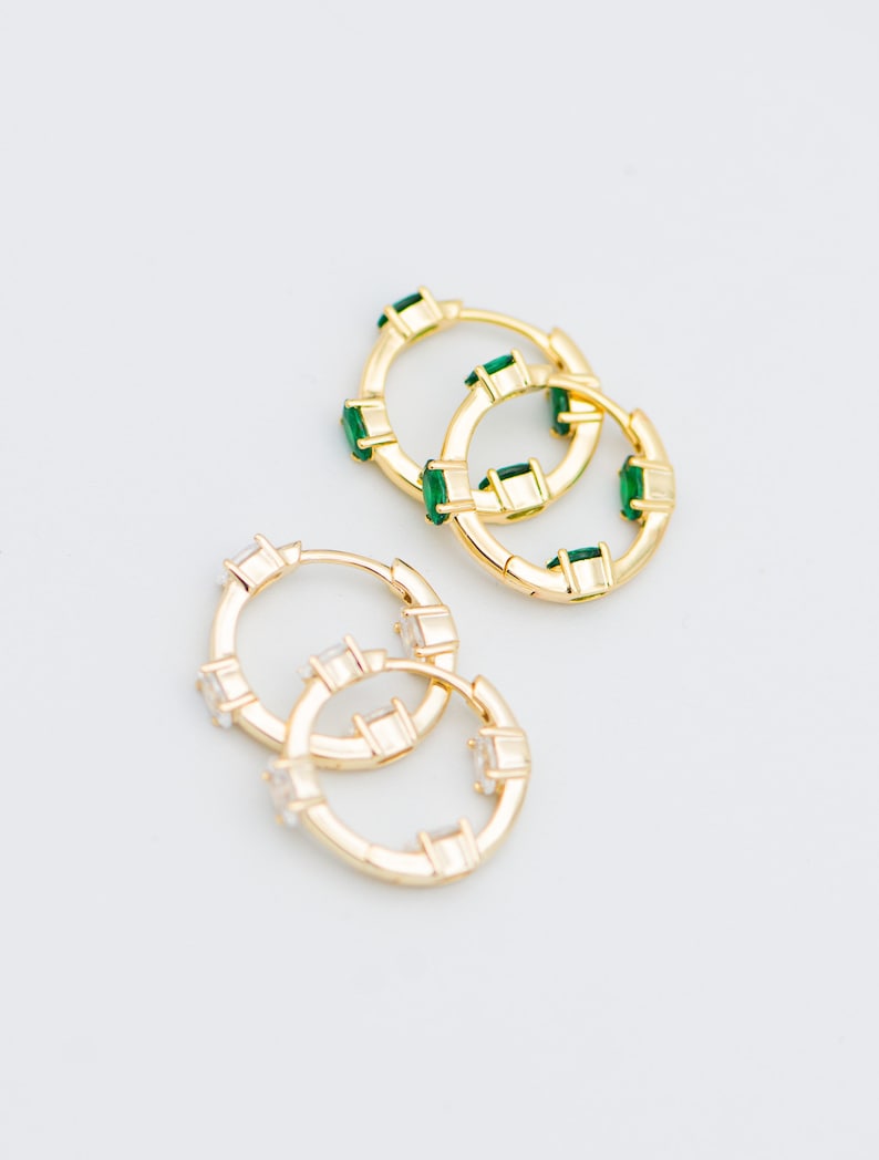 Shelby Earrings 14K Gold Vermeil Hoops Handmade Earrings Emerald Green Earrings Emerald Green Hoops image 8