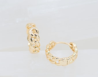 Harriet Cuban Chain Earrings - 925 Sterling Silver Hoops For Women - 14K Gold Vermeil Jewelry For Her - Amazing Anniversary Gift