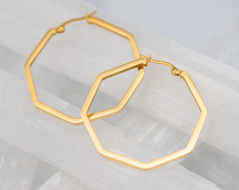 Agatha Octagon Hoops - 18K Gold Filled Hoops - Handmade Everyday Earrings For Women - Minimalist Stainless Steel Hoops