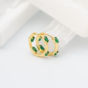 Shelby Earrings 14K Gold Vermeil Hoops Handmade Earrings Emerald Green Earrings Emerald Green Hoops image 1