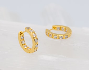 Tracey Crystal Huggie Hoop Earrings - Dainty 14K Gold Vermeil Earrings For Women - 925 Sterling Silver Hoops For her