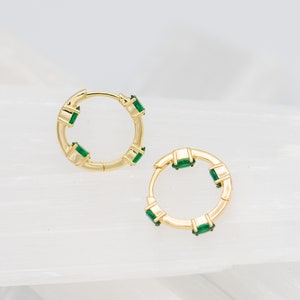Shelby Earrings 14K Gold Vermeil Hoops Handmade Earrings Emerald Green Earrings Emerald Green Hoops image 3