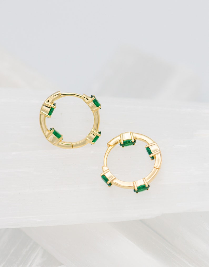 Shelby Earrings 14K Gold Vermeil Hoops Handmade Earrings Emerald Green Earrings Emerald Green Hoops image 3