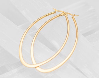 Laurie Oval Hoops - 18K Gold Earrings - Everyday Jewelry For Women - Handmade High Quality Earrings - 18K Gold-Filled Surgical Grade Steel