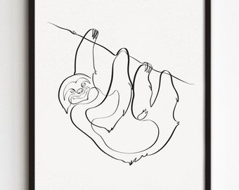 Cute Sloth Svg, Jpeg, Png, One line art, Sloth cutting file for Cricut, Lazy animal, Hanging sloth Silhouette, Sloth Shirt, Wall art print