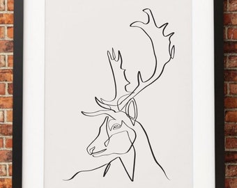 Deer Svg, Jpeg, Png, One line art, Forest Animal Horn Cut File for Cricut, Reindeer Line Svg, Silhouette Deer Digital Download, Deer Clipart