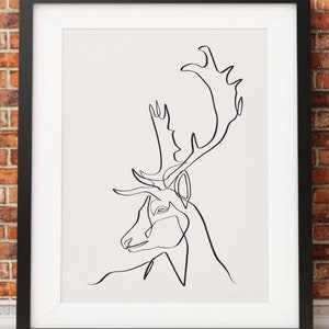 Deer Svg, Jpeg, Png, One line art, Forest Animal Horn Cut File for Cricut, Reindeer Line Svg, Silhouette Deer Digital Download, Deer Clipart